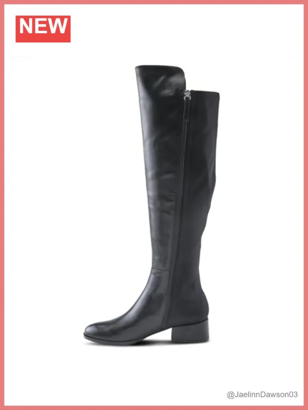Leather Over the Knee Boots Almond Toe Stacked Heel Tall Zip Boot